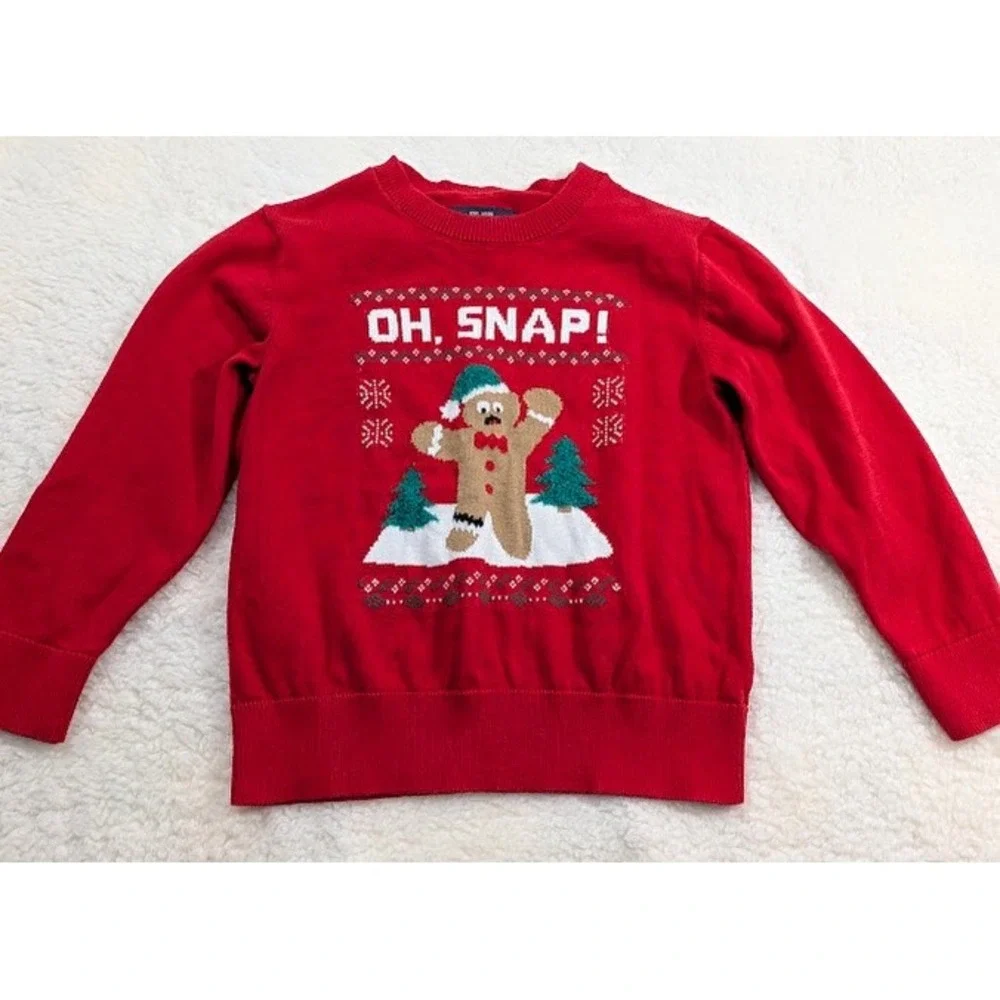 OshKosh B'gosh Kids Red Gingerbread Oh Snap Holiday Christmas Sweater 4T